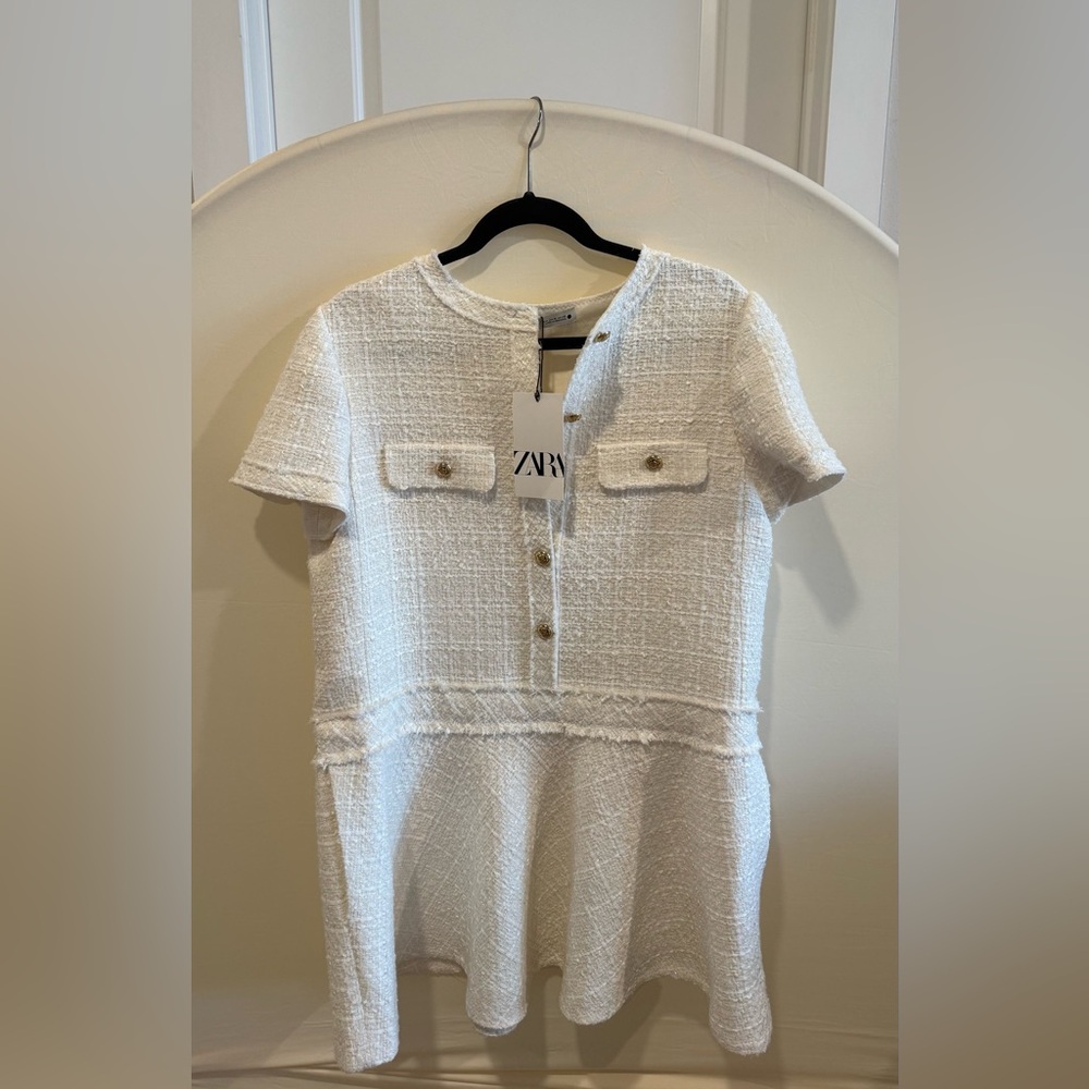 Zara ZW Collection Cream/White Short Structured Dress (XL)